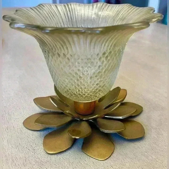 Vintage Other - Solid Brass Floral Lotus Candleholder